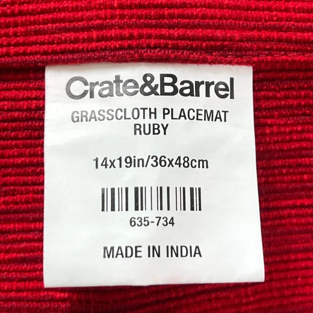 Set of 4 Crate & Barrel Grasscloth Placemats Ruby Red Handwoven Cotton 14x19